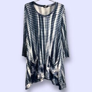 Art of Cloth Size Medium Blue Tie Dye Swing Tunic Pockets Asymmetric Lagenlook
